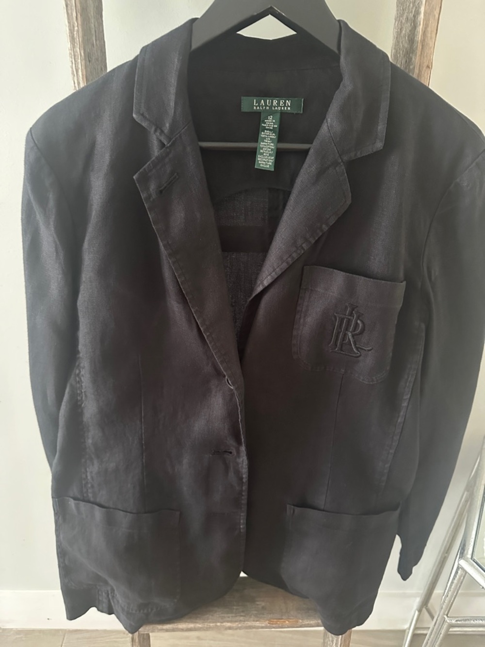 Lauren Ralph Lauren Black Linen-Blend Notch Lapel Blazer